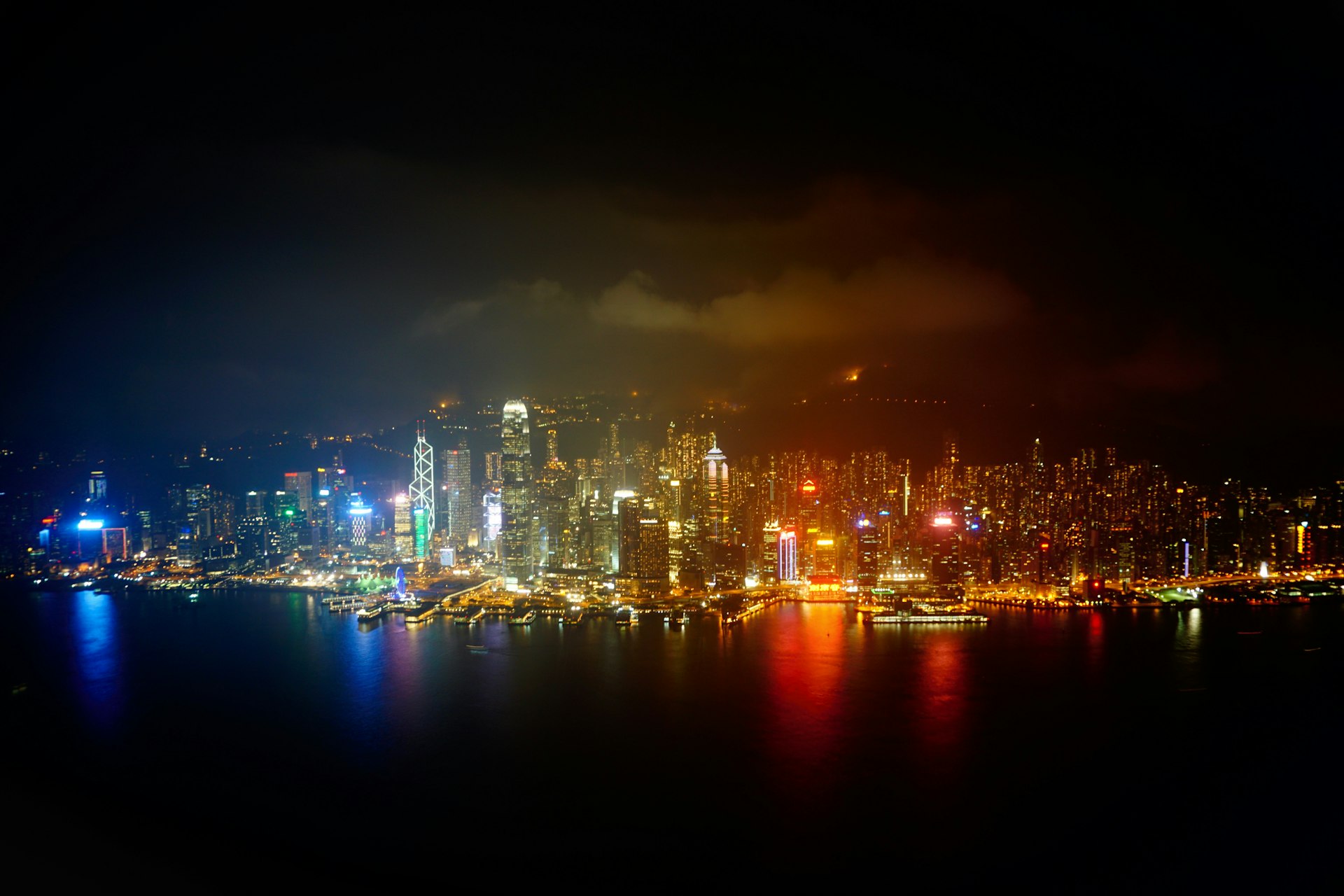 a city skyline at night